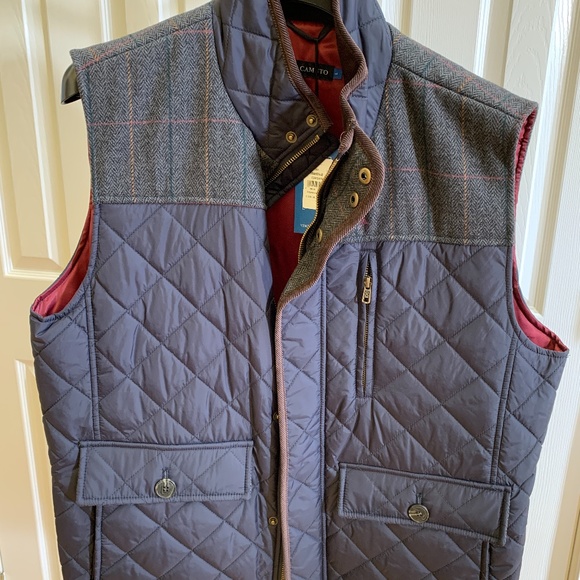 Vince Camuto Mens Quilted Vest Size Large Navy Quilted with Plaid-patterned yoke - Picture 1 of 8